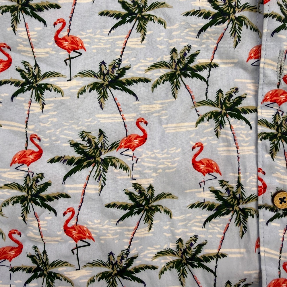 MBX Paradise Shirt Mens XL Blue Flamingo Palm Tree Tropical Aloha Summer Beach - Picture 4 of 4